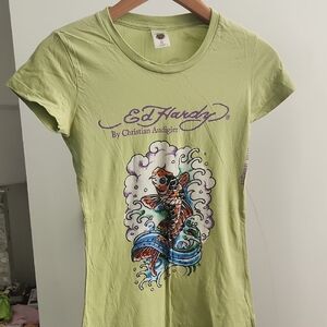 Ed Hardy Lime Green Tee with Koi Design